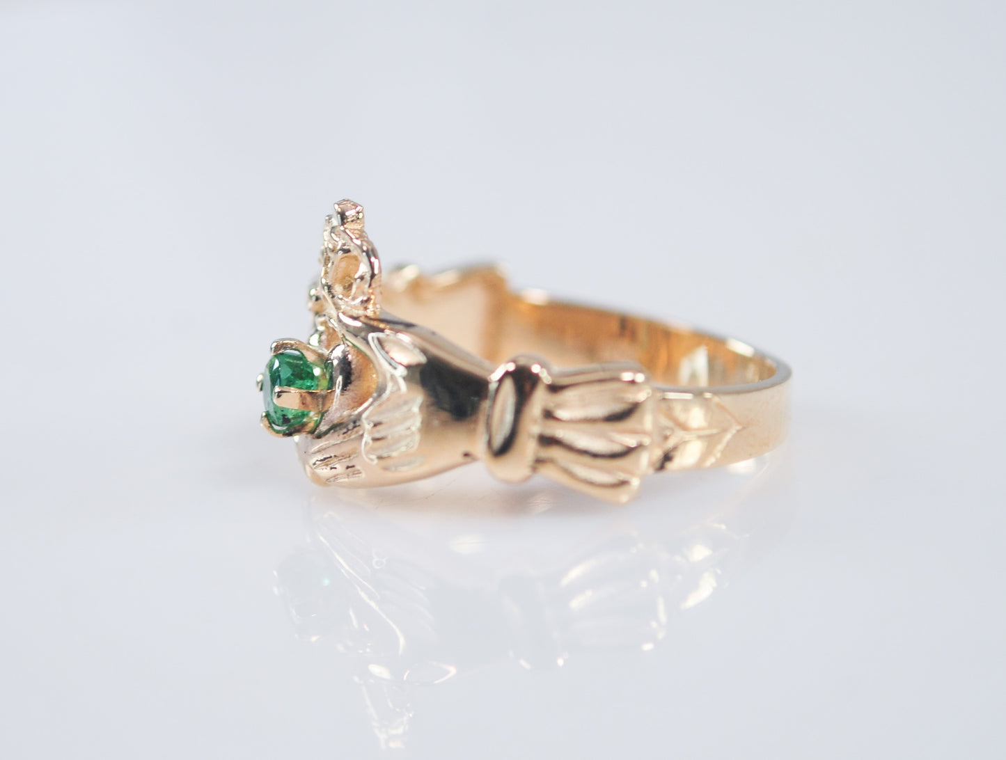 14K Gold Emerald Claddagh Ring