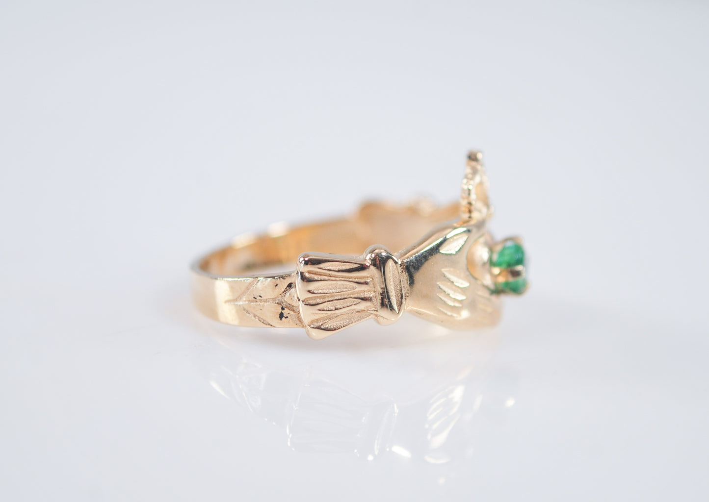 14K Gold Emerald Claddagh Ring