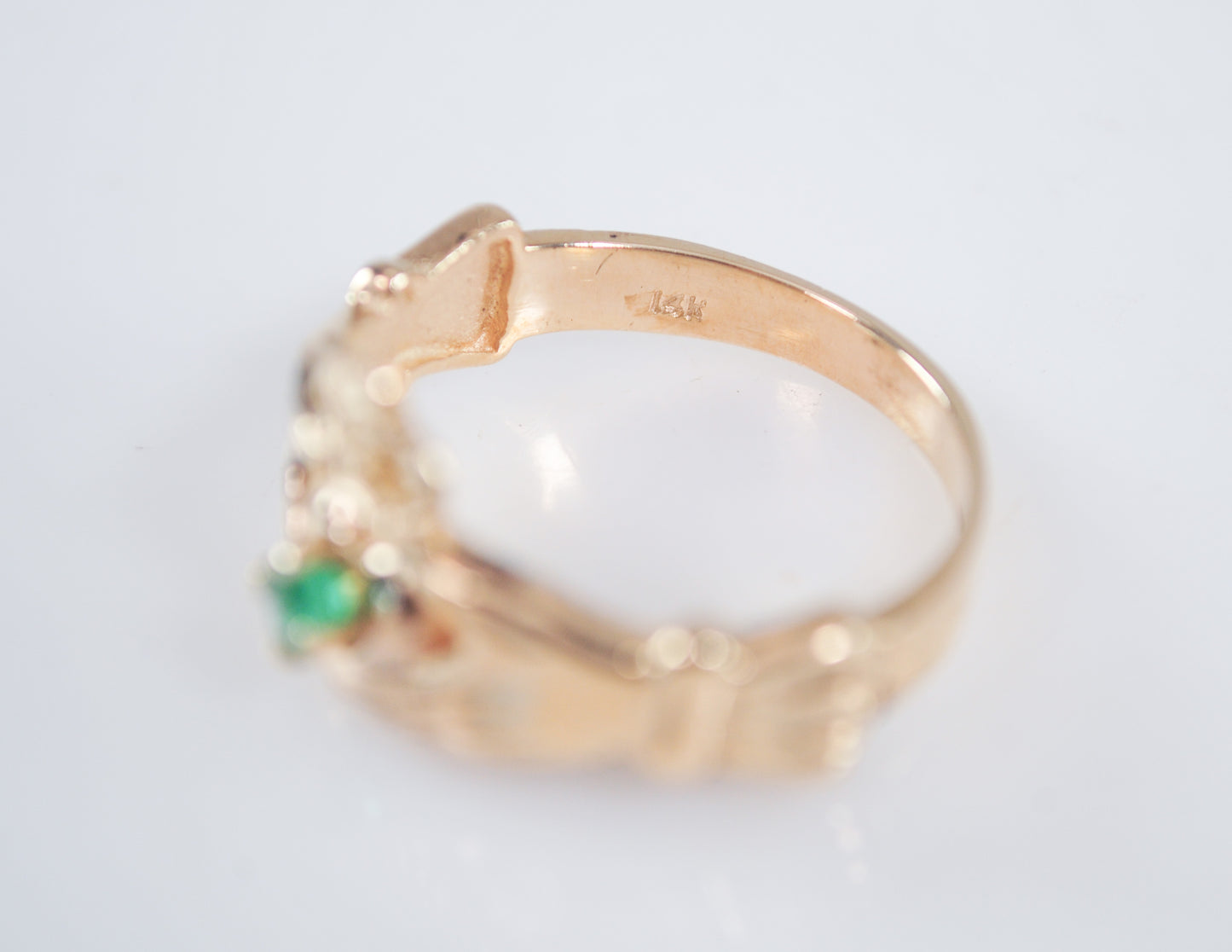 14K Gold Emerald Claddagh Ring