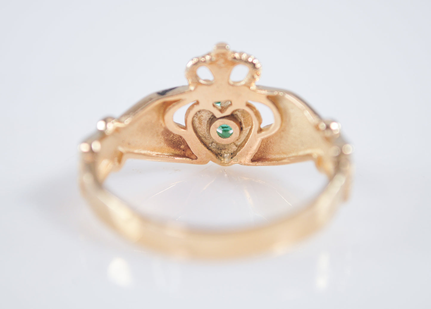 14K Gold Emerald Claddagh Ring