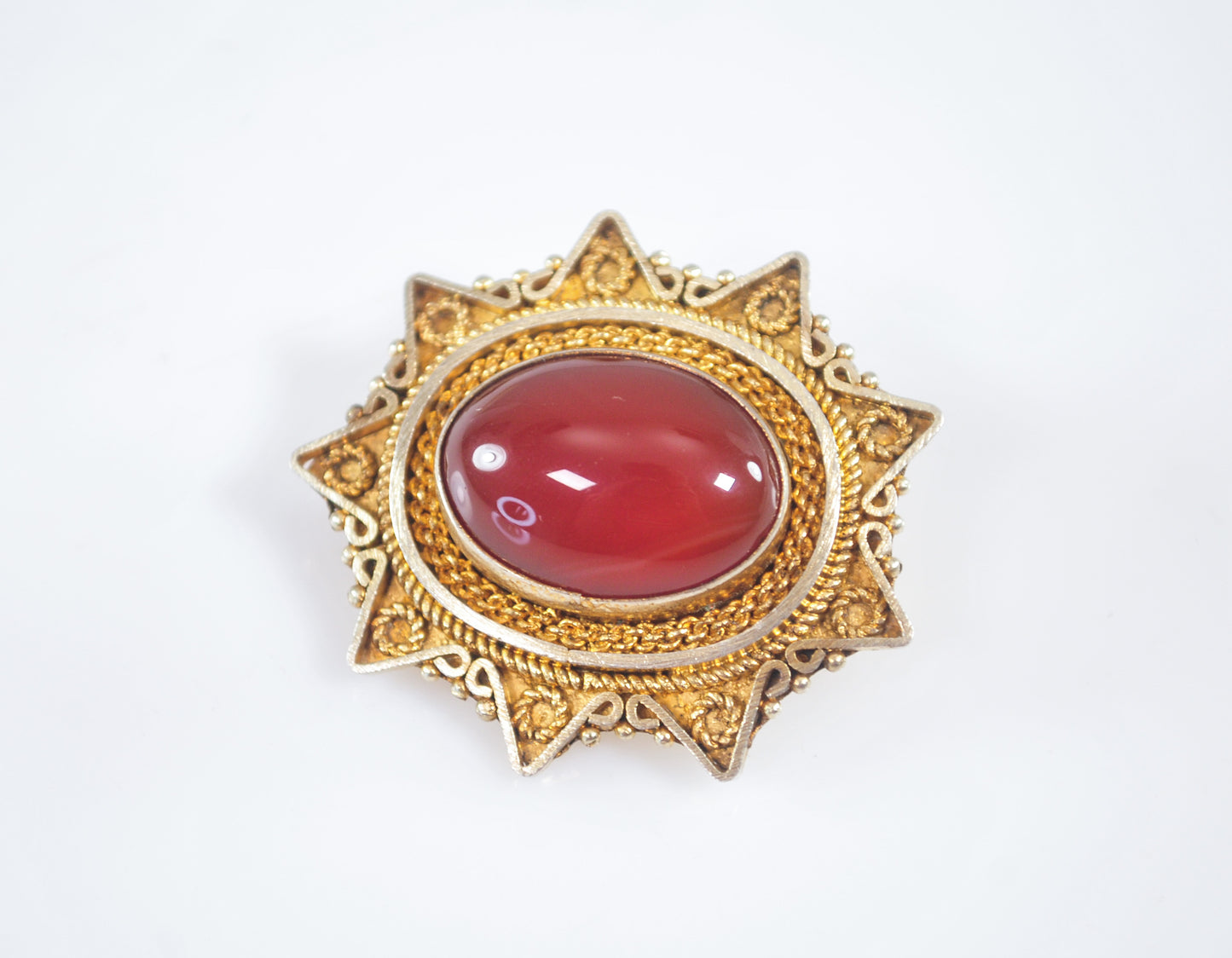 Vintage Israel 925 Gold over Sterling Carnelian Pendant Brooch