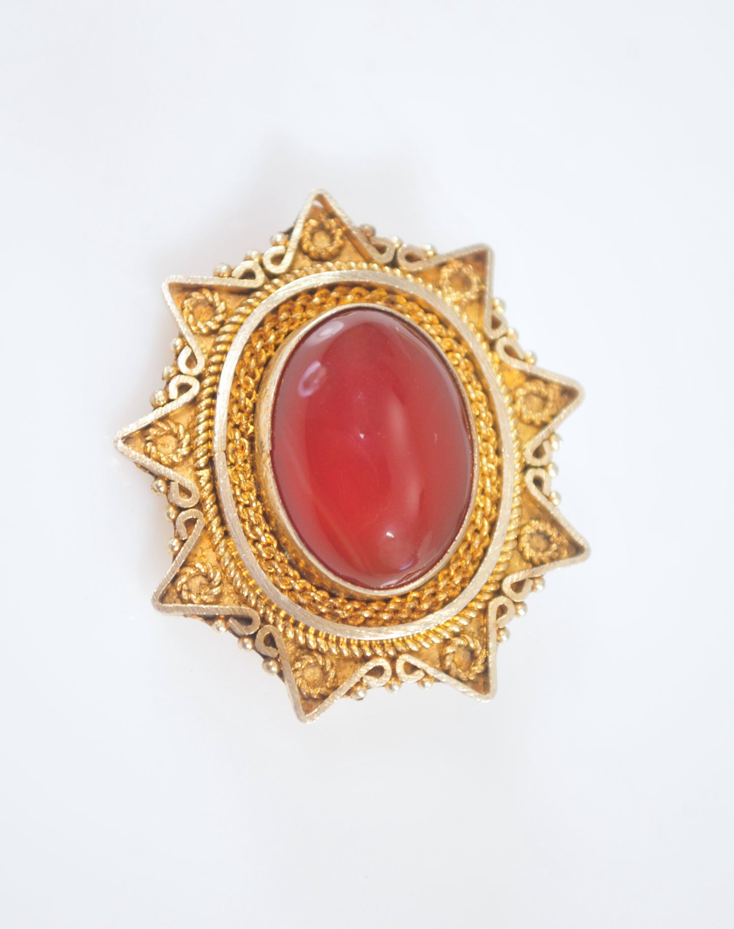 Vintage Israel 925 Gold over Sterling Carnelian Pendant Brooch