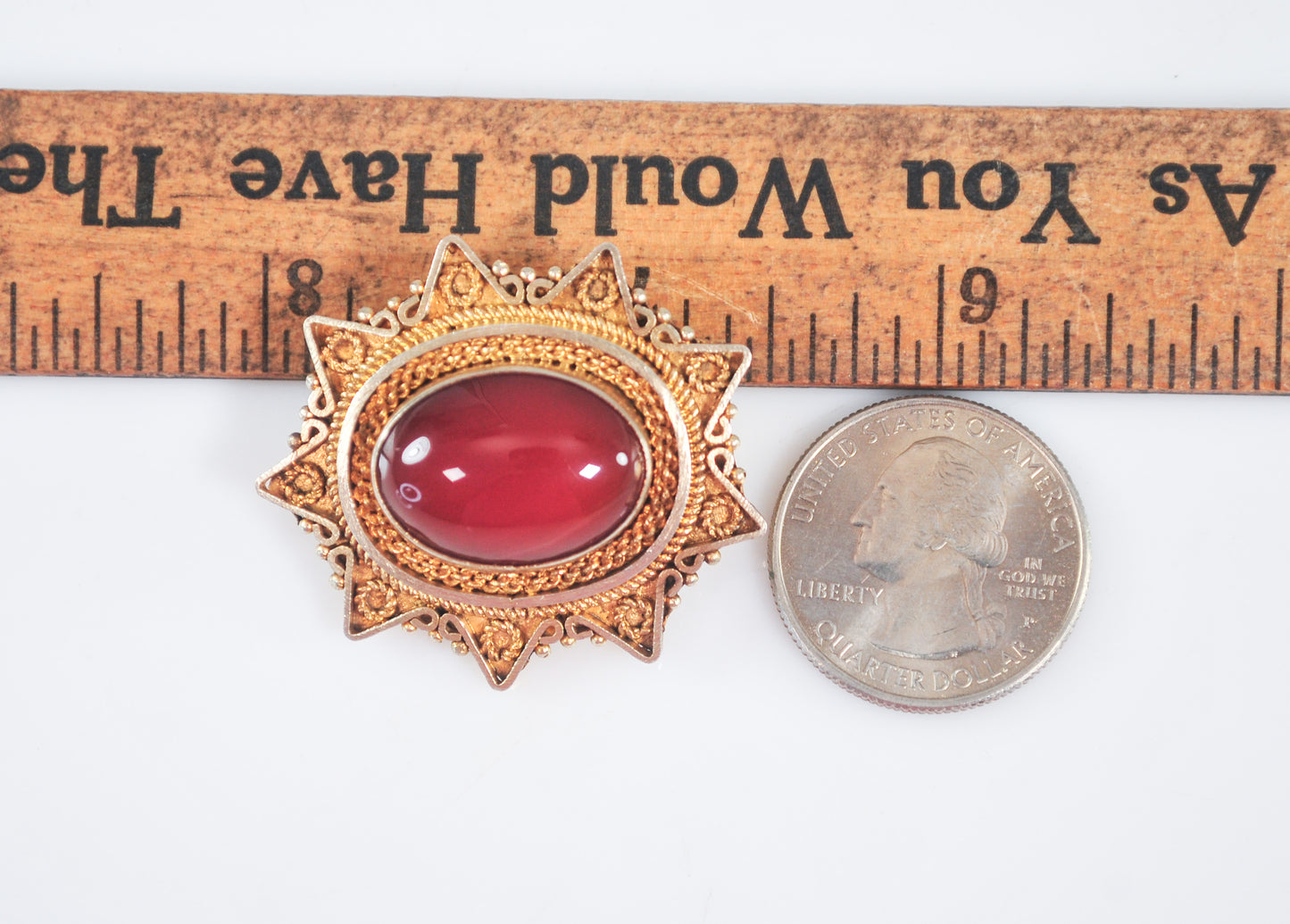 Vintage Israel 925 Gold over Sterling Carnelian Pendant Brooch