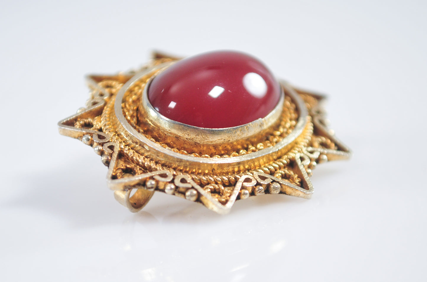 Vintage Israel 925 Gold over Sterling Carnelian Pendant Brooch