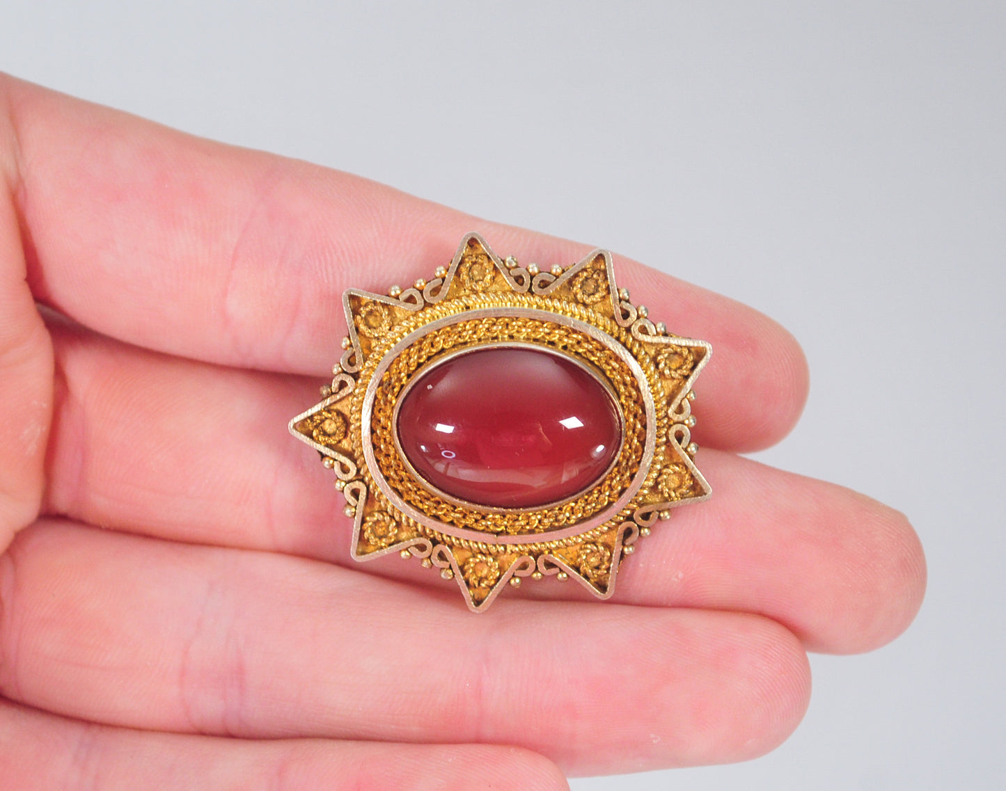 Vintage Israel 925 Gold over Sterling Carnelian Pendant Brooch