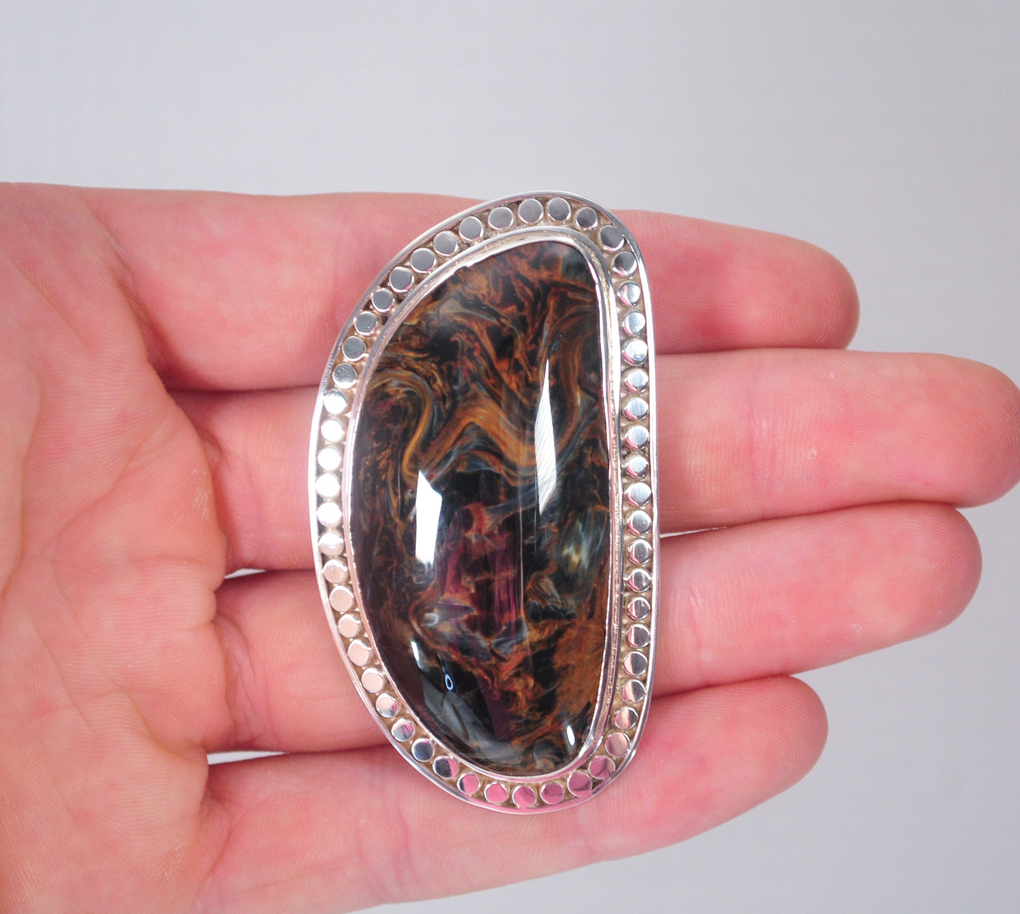 Large Sajen Sterling Silver Large Pietersite Brooch Pendant