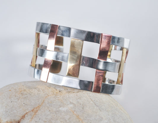 RLM Studio Wide Sterling Silver Copper Brass Cuff Bracelet