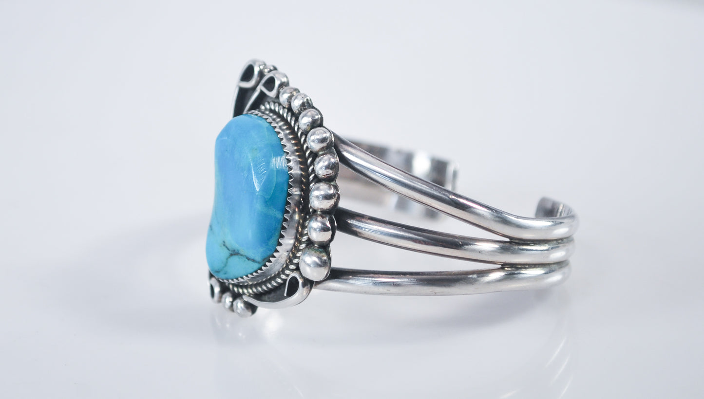 Vintage Signed Native American Sterling Silver Turquoise Cuff Bracelet