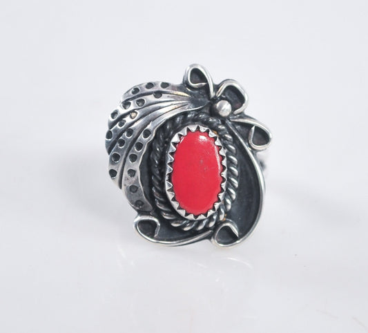 Vintage Navajo Sterling Silver Coral Ring