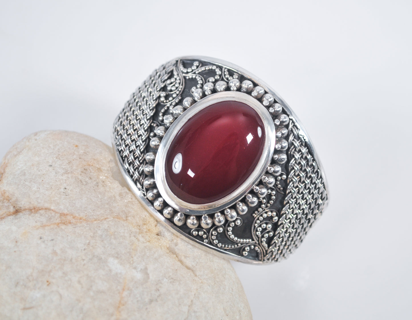 BA 925 Suarti Sterling Silver Carnelian Cuff Bracelet