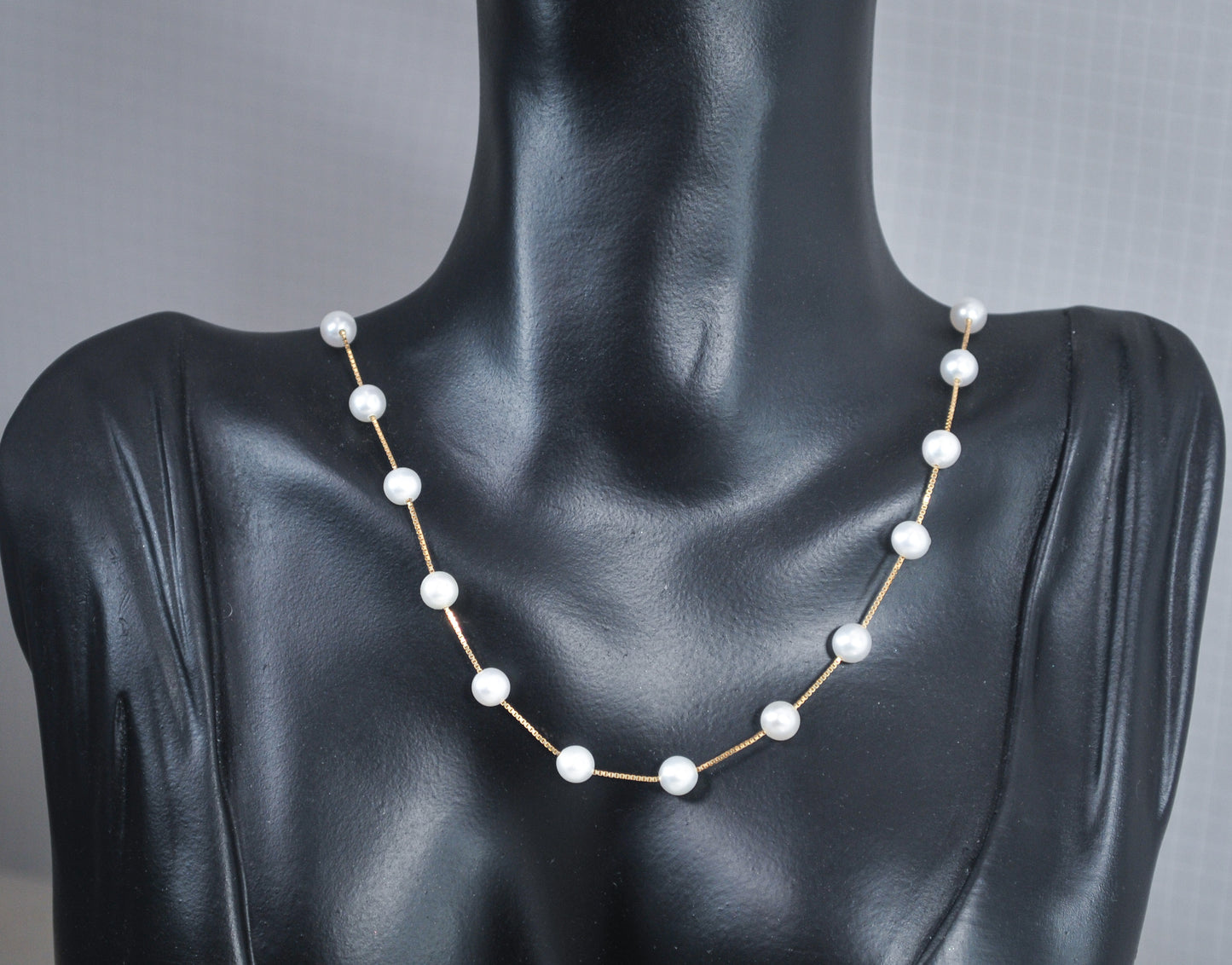 14K Gold Tin Cup Pearl Necklace