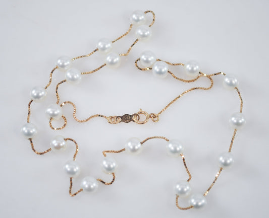 14K Gold Tin Cup Pearl Necklace