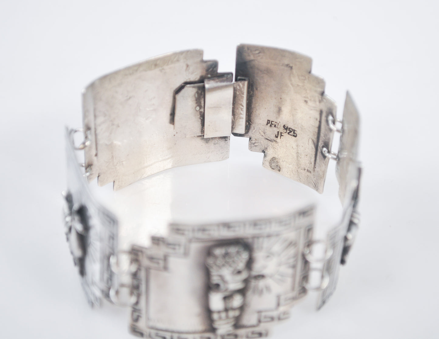 Signed Sterling Silver Peruvian Panel Bracelet