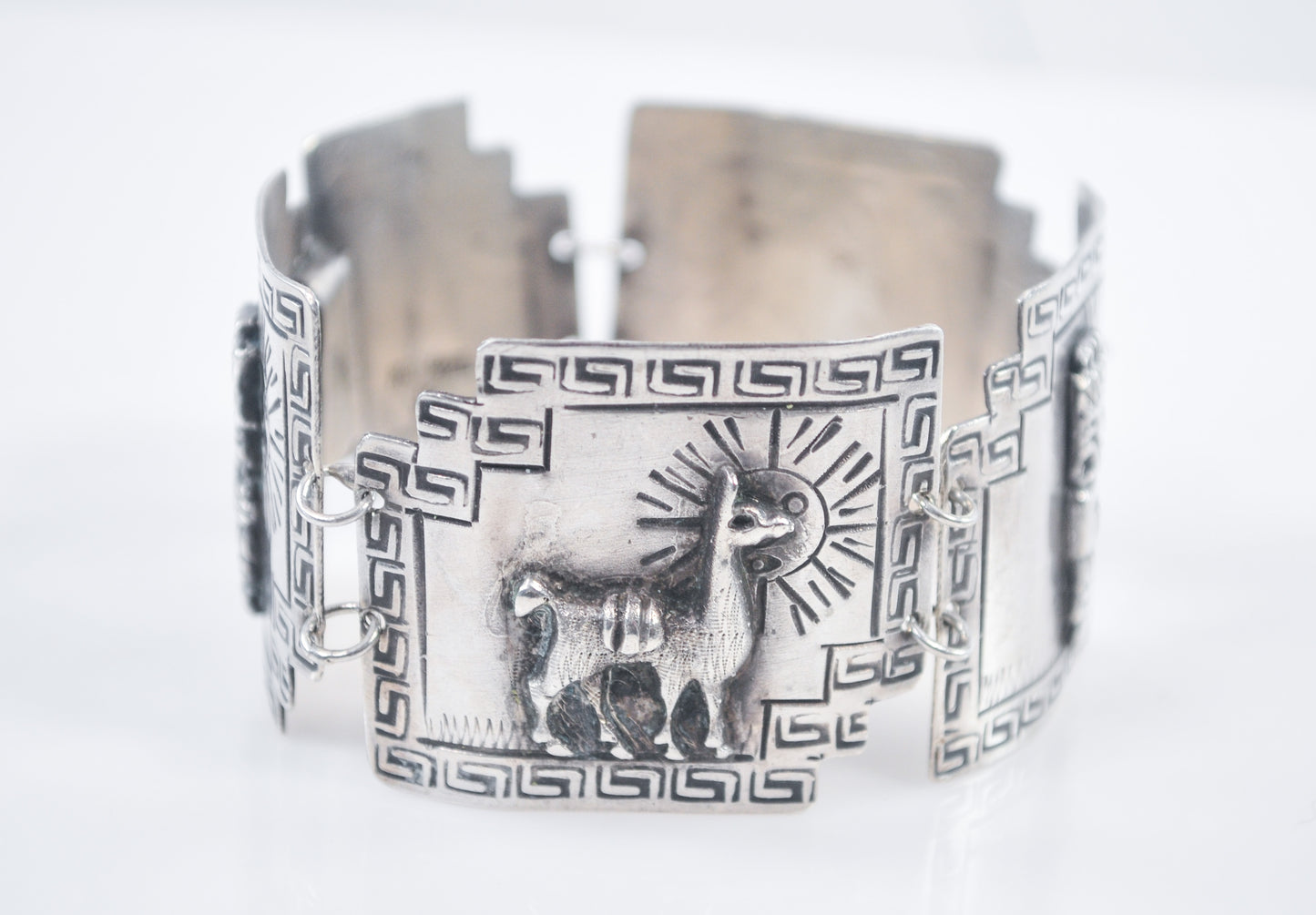 Signed Sterling Silver Peruvian Panel Bracelet