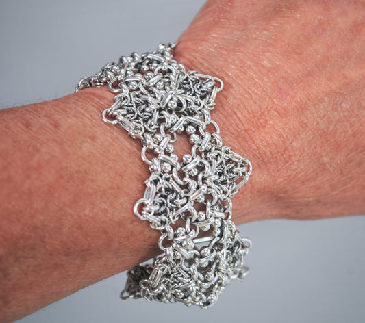 925 India Wide Sterling Silver Mesh Bracelet