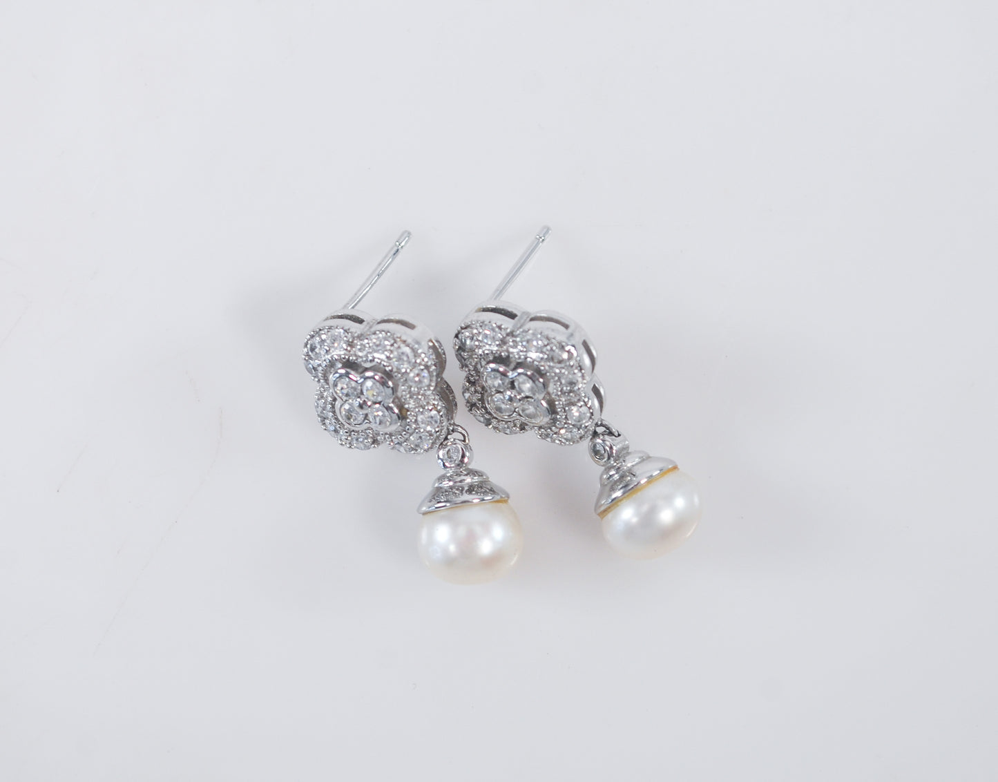 FD 925 Sterling Silver CZ Pearl Earrings