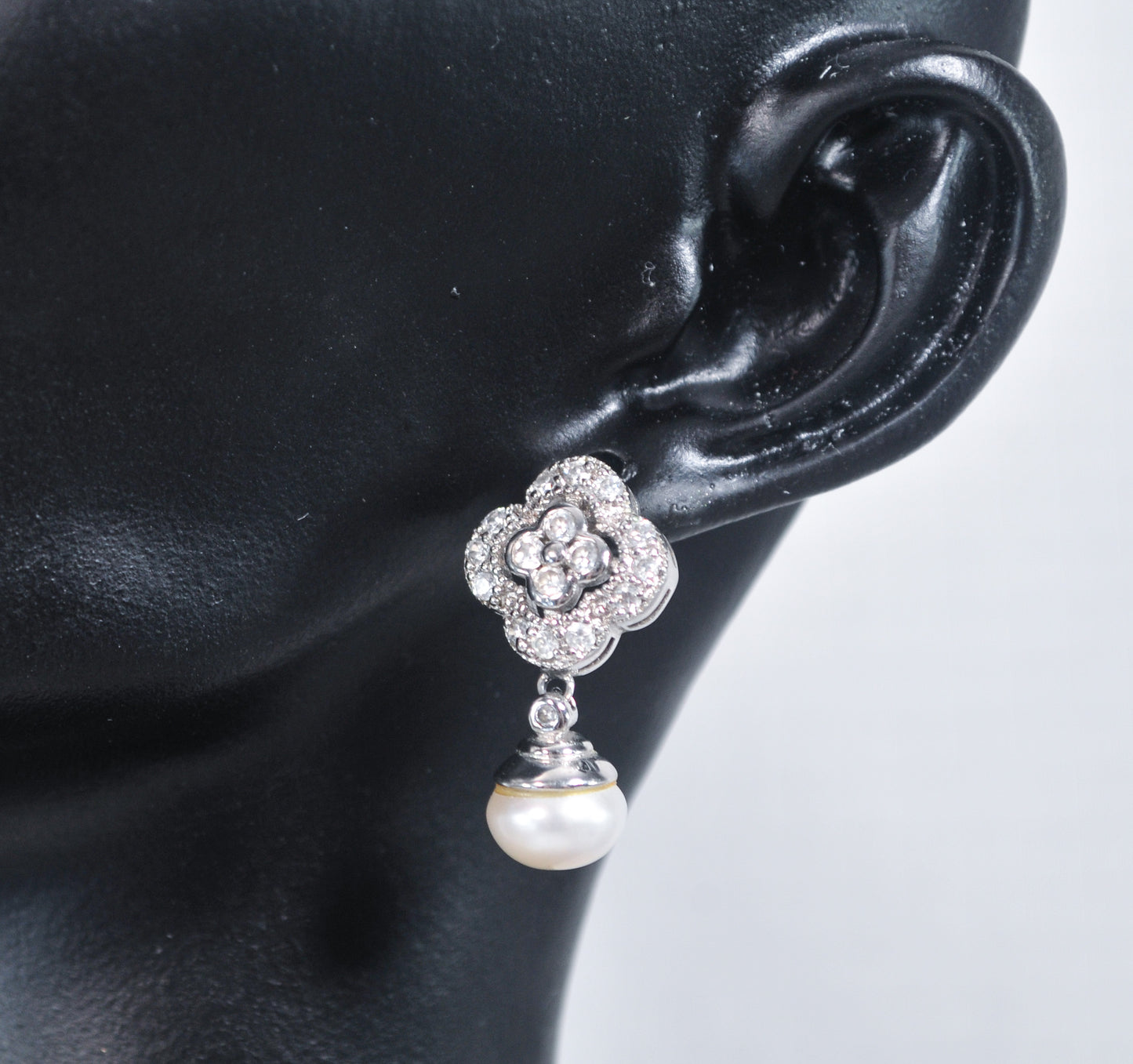 FD 925 Sterling Silver CZ Pearl Earrings