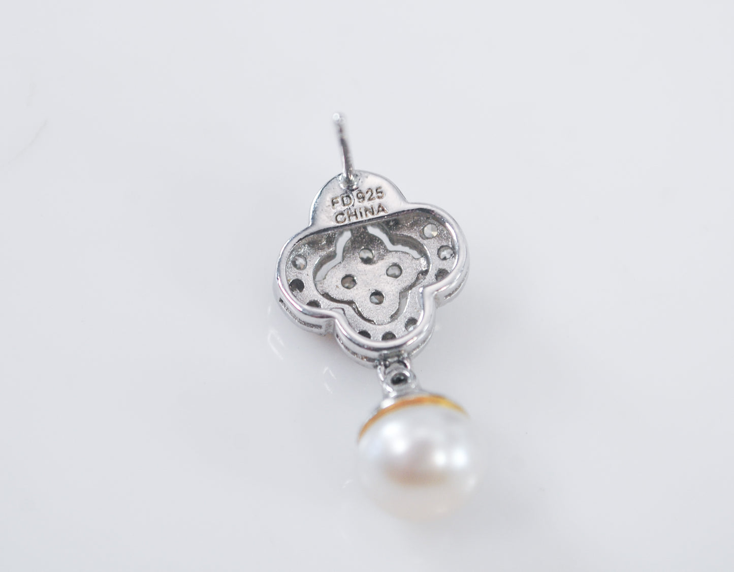 FD 925 Sterling Silver CZ Pearl Earrings