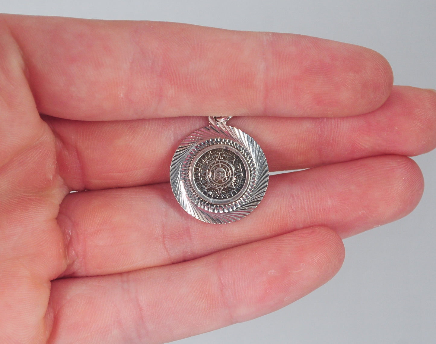 Small Taxco Sterling Silver Mayan Calendar Pendant