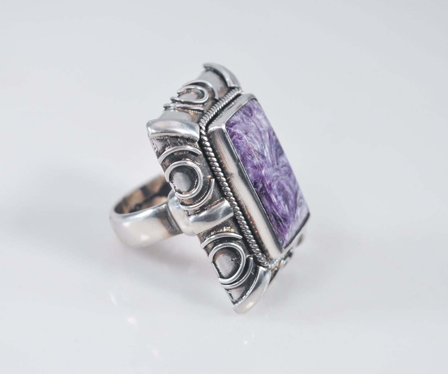 HEAVY Signed 925 Charoite Ring