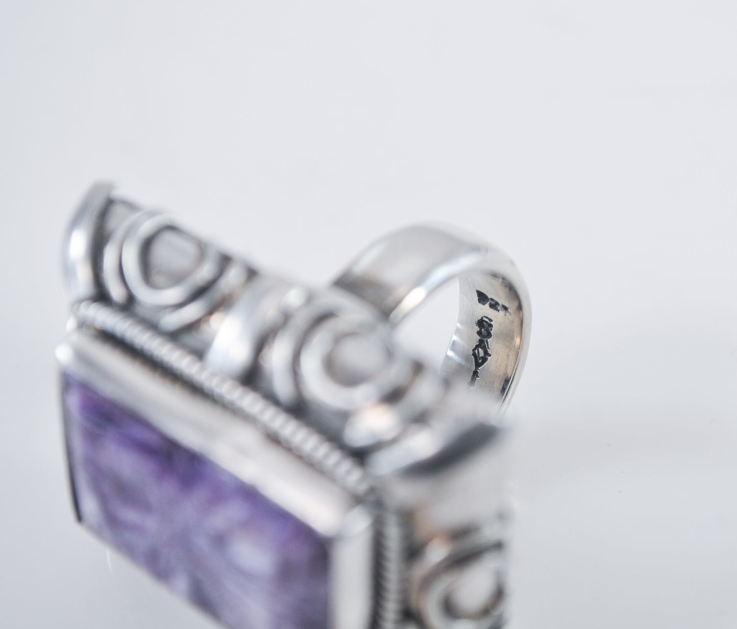 HEAVY Signed 925 Charoite Ring