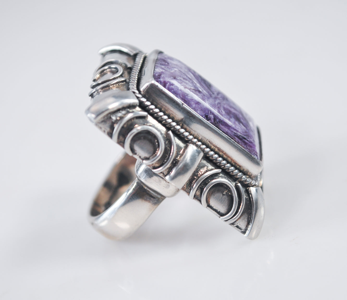 HEAVY Signed 925 Charoite Ring