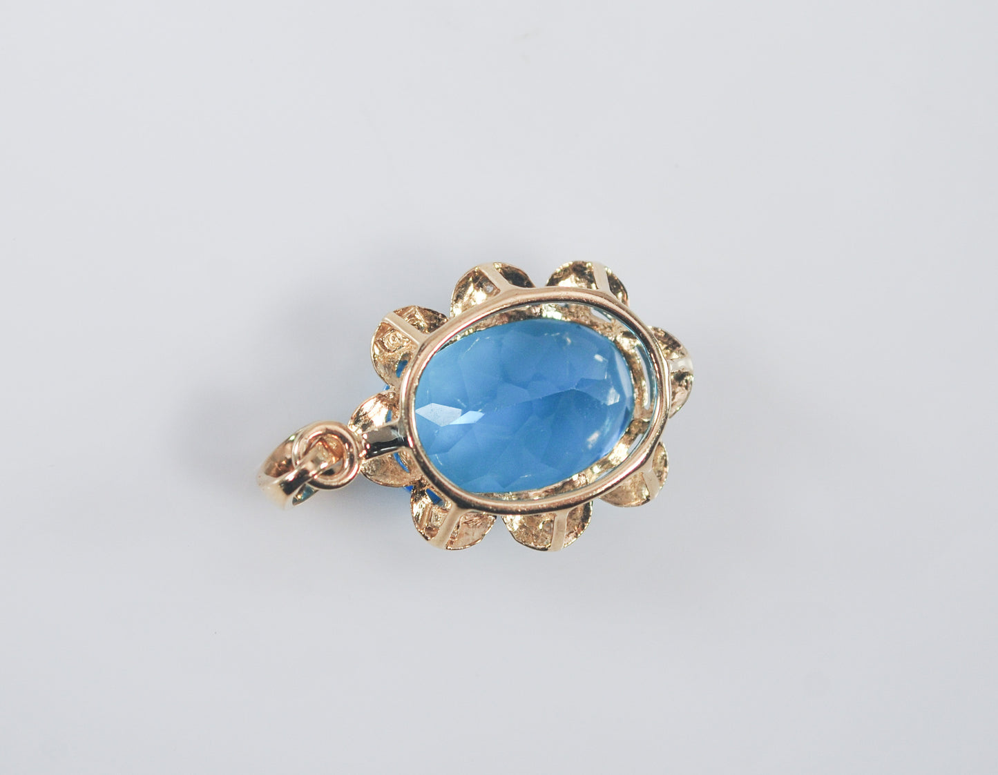 10K Gold Blue Topaz Pendant with Diamond Accents