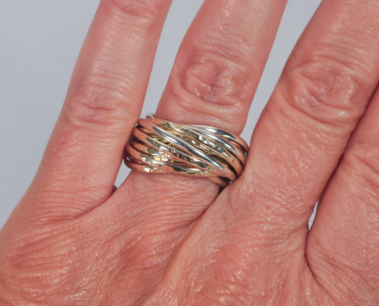 Gold over Sterling Silver 16 Interlocked Rolling Rings