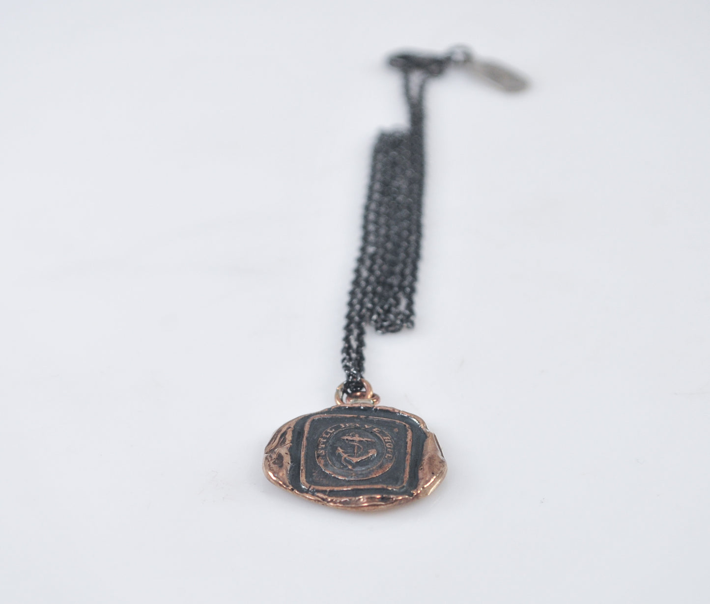 Vintage Pyrrha Bronze and Sterling Silver Hope Wax Seal Talisman Necklace