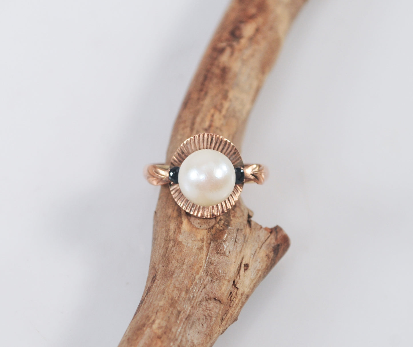 Antique 9K Rose Gold Pearl and Sapphire Ring