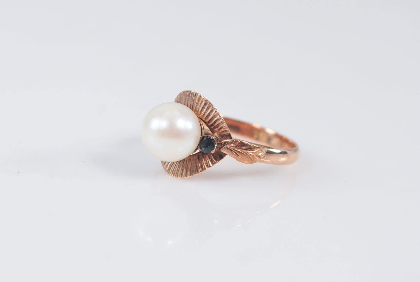 Antique 9K Rose Gold Pearl and Sapphire Ring