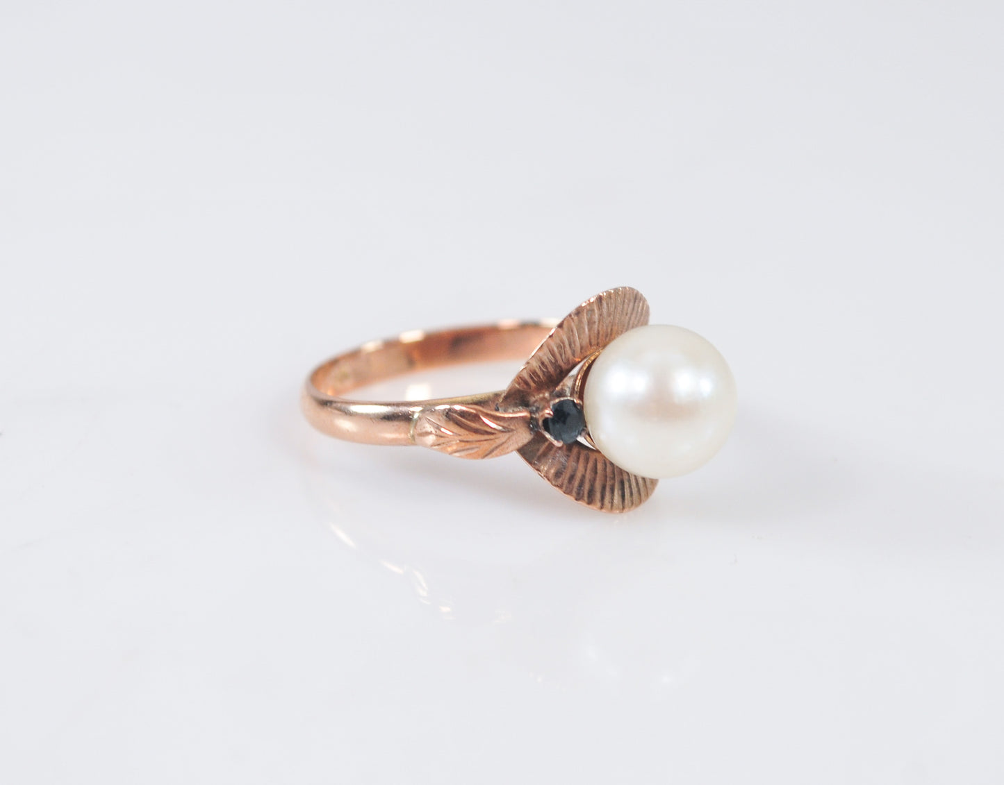 Antique 9K Rose Gold Pearl and Sapphire Ring