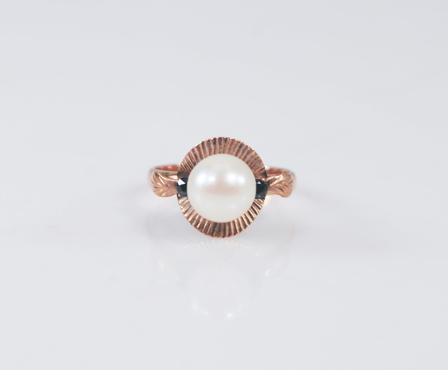 Antique 9K Rose Gold Pearl and Sapphire Ring