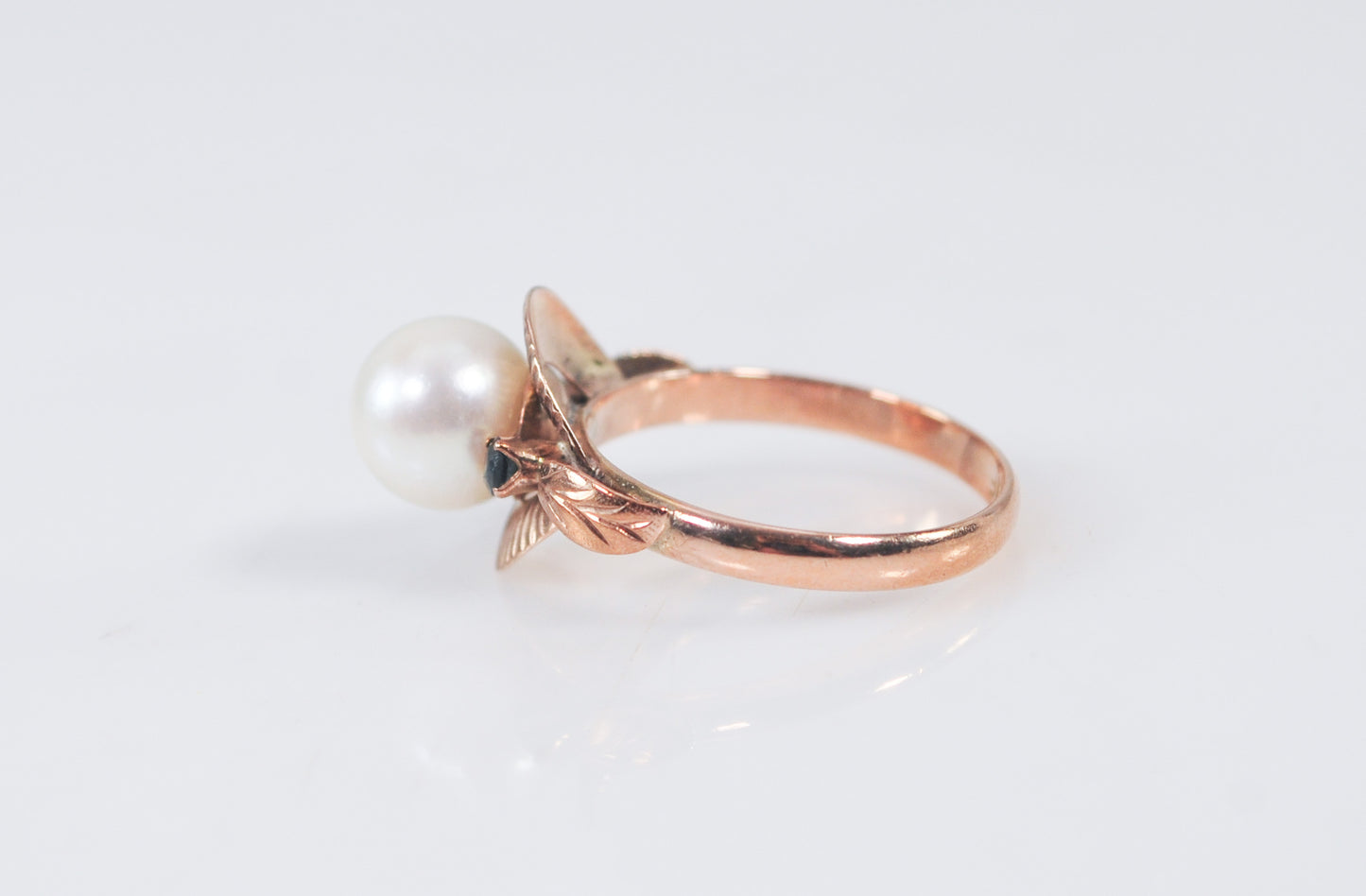 Antique 9K Rose Gold Pearl and Sapphire Ring