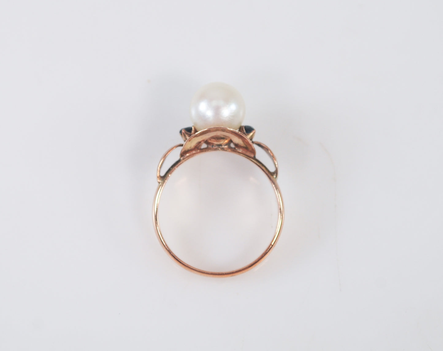 Antique 9K Rose Gold Pearl and Sapphire Ring