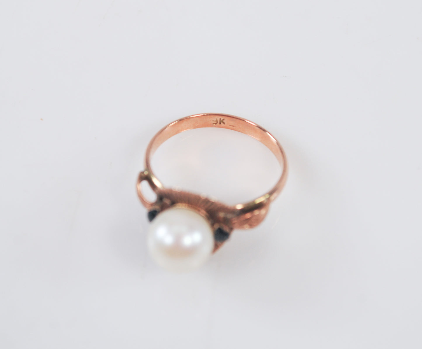 Antique 9K Rose Gold Pearl and Sapphire Ring