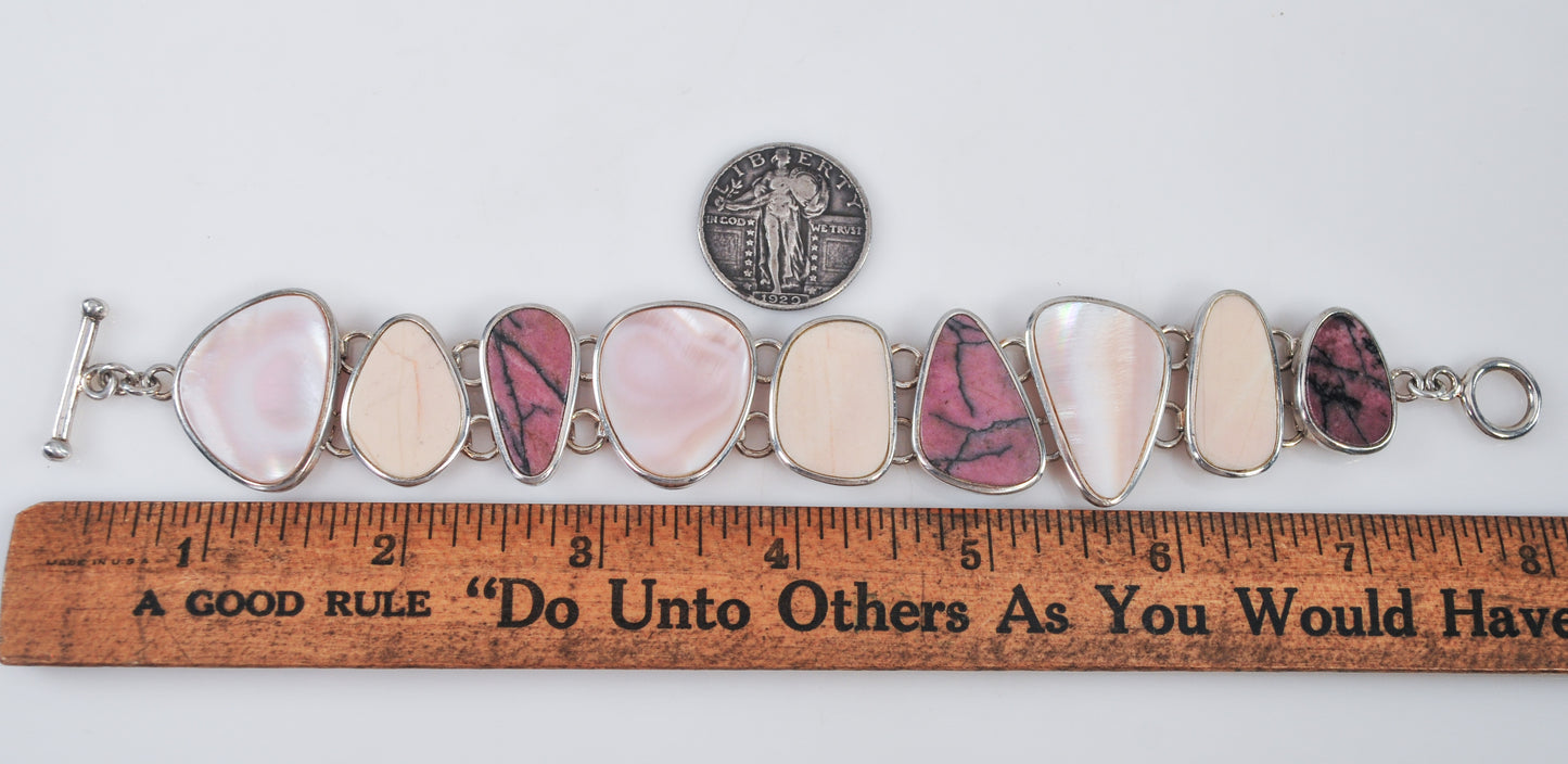 Whitney Kelly Angel Skin Coral, Mother of Pearl, Rhodonite Sterling Silver Bracelet