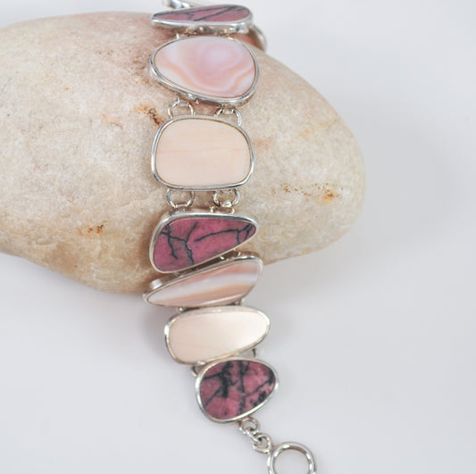 Whitney Kelly Angel Skin Coral, Mother of Pearl, Rhodonite Sterling Silver Bracelet