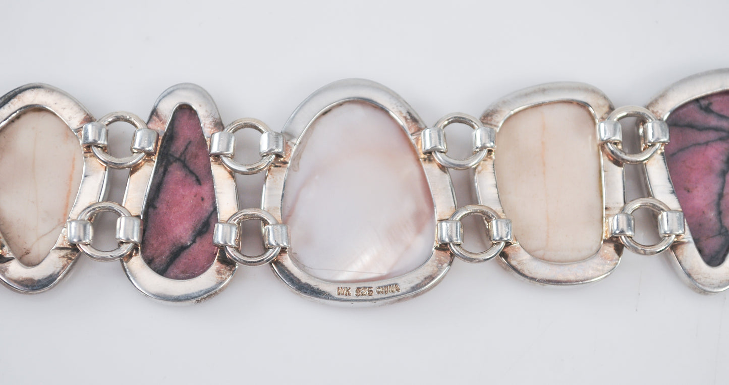 Whitney Kelly Angel Skin Coral, Mother of Pearl, Rhodonite Sterling Silver Bracelet