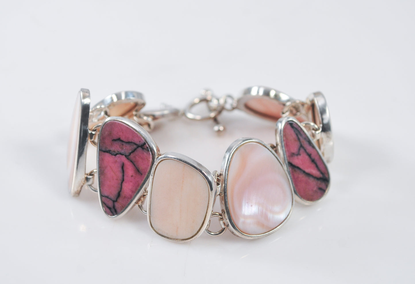 Whitney Kelly Angel Skin Coral, Mother of Pearl, Rhodonite Sterling Silver Bracelet