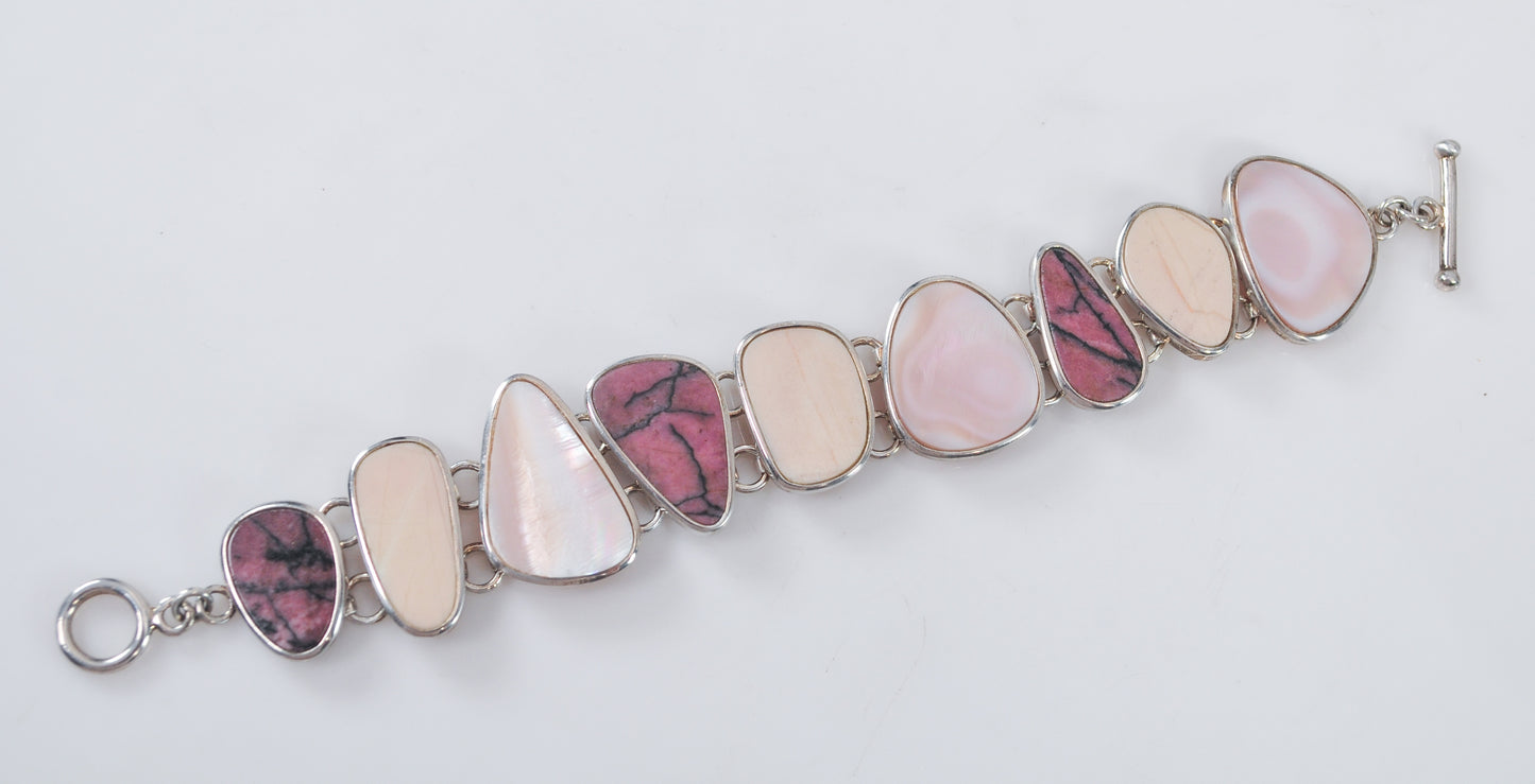 Whitney Kelly Angel Skin Coral, Mother of Pearl, Rhodonite Sterling Silver Bracelet