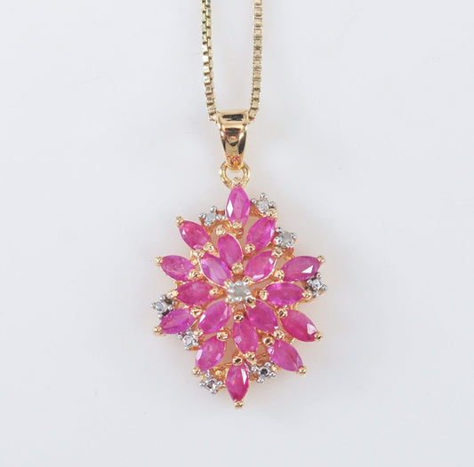 Ross Simons Gold over Sterling Silver Ruby Diamond Cluster Necklace