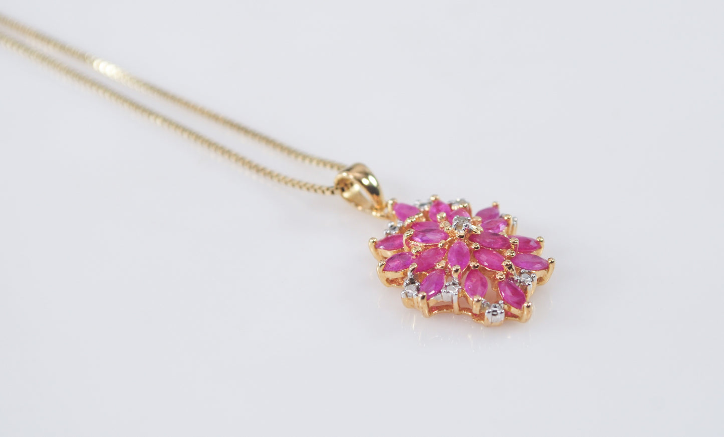 Ross Simons Gold over Sterling Silver Ruby Diamond Cluster Necklace