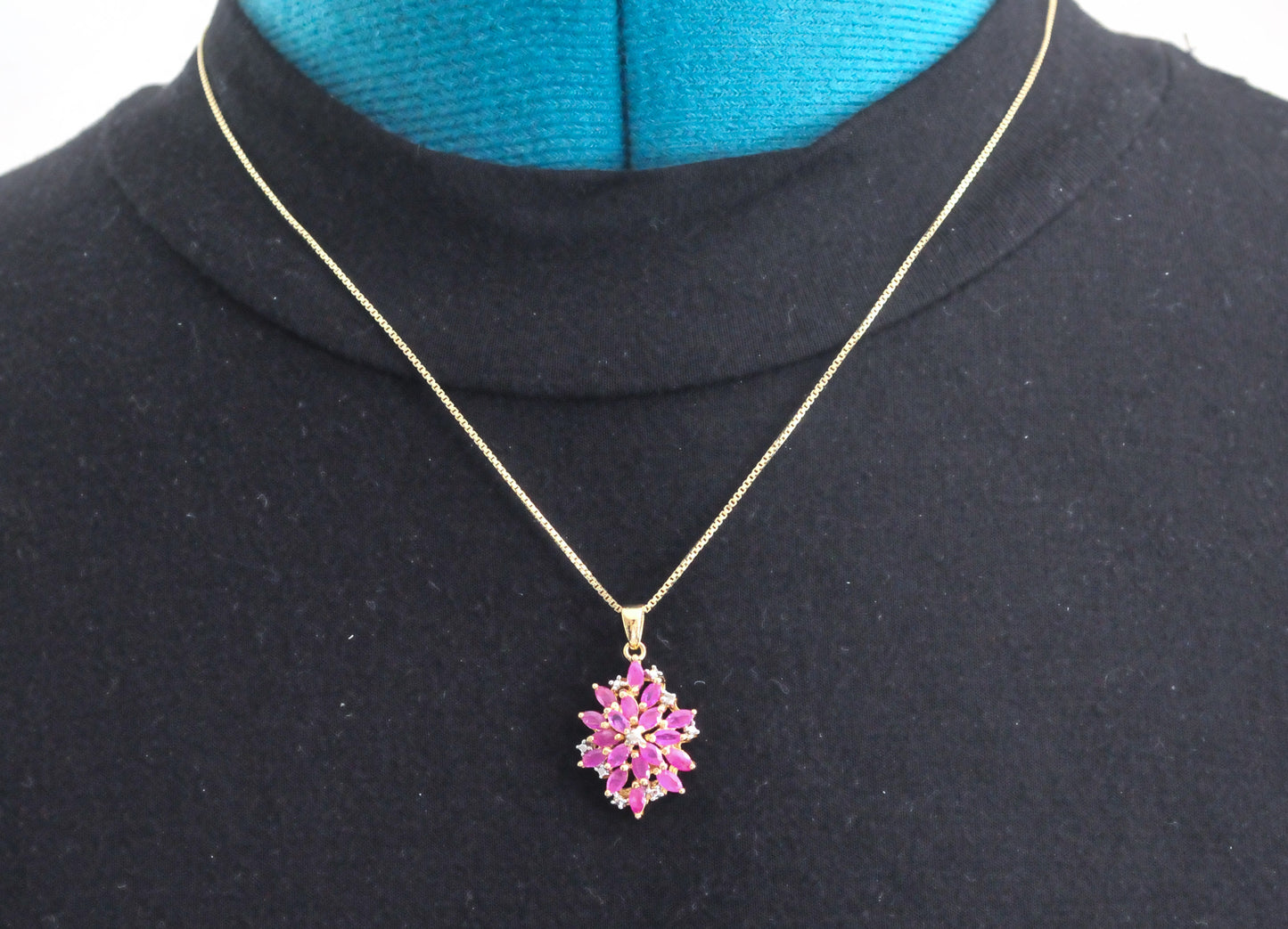 Ross Simons Gold over Sterling Silver Ruby Diamond Cluster Necklace