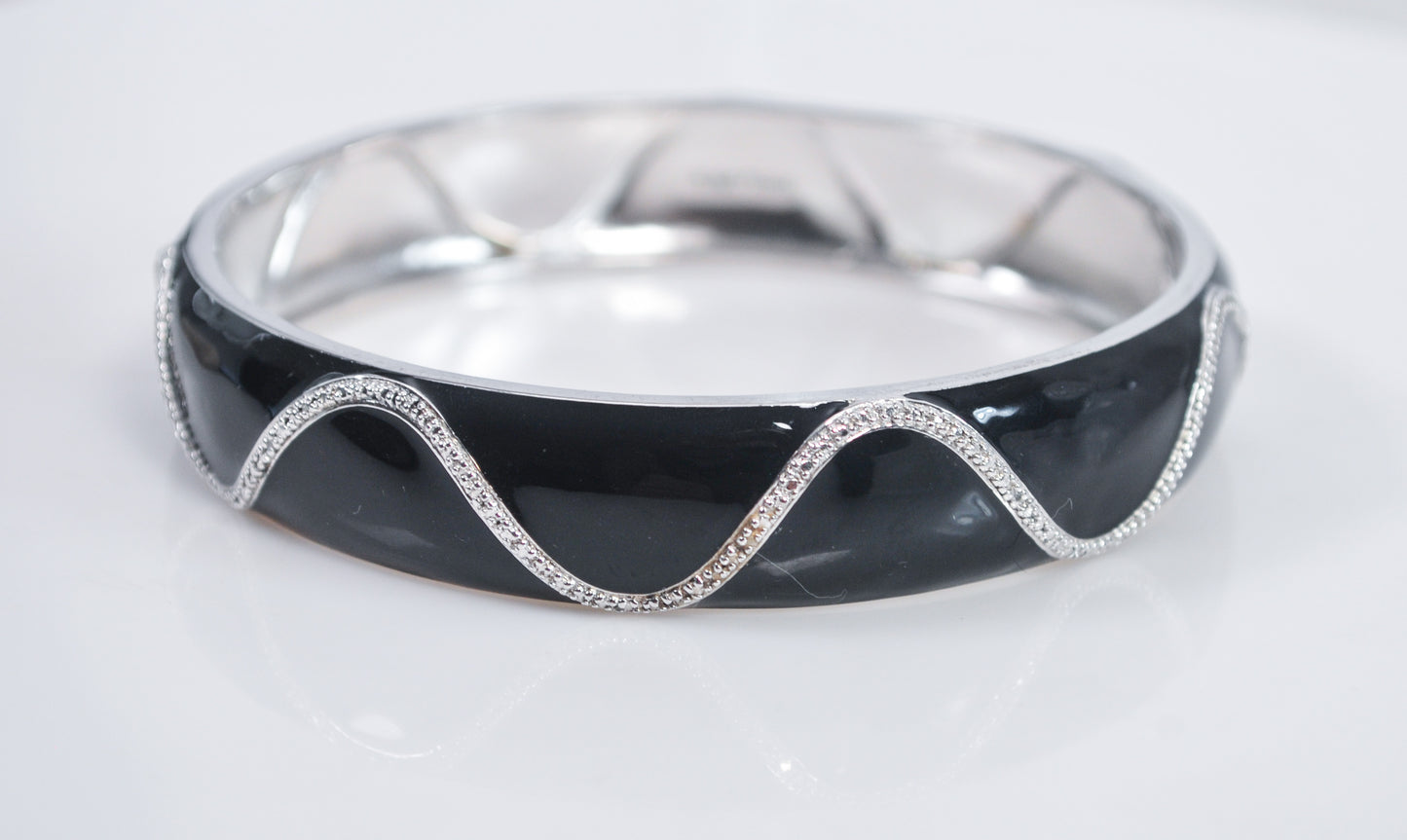 Vintage Ross Simons 925 Sterling Silver Black Enamel Bangle Bracelet