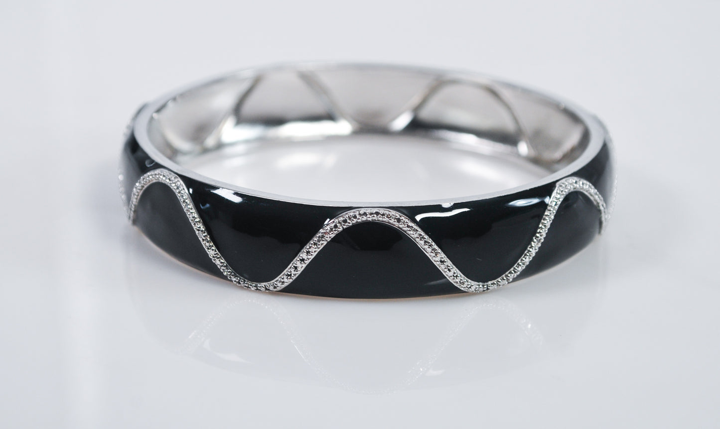 Vintage Ross Simons 925 Sterling Silver Black Enamel Bangle Bracelet