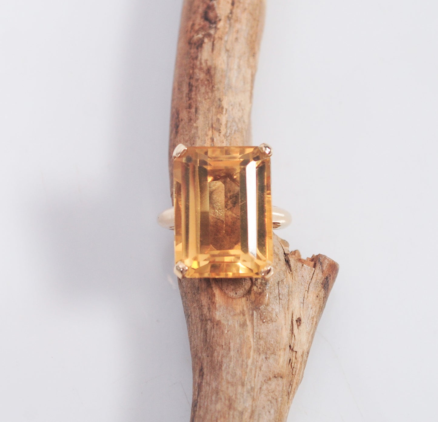 14K Gold Emerald Cut Citrine Ring