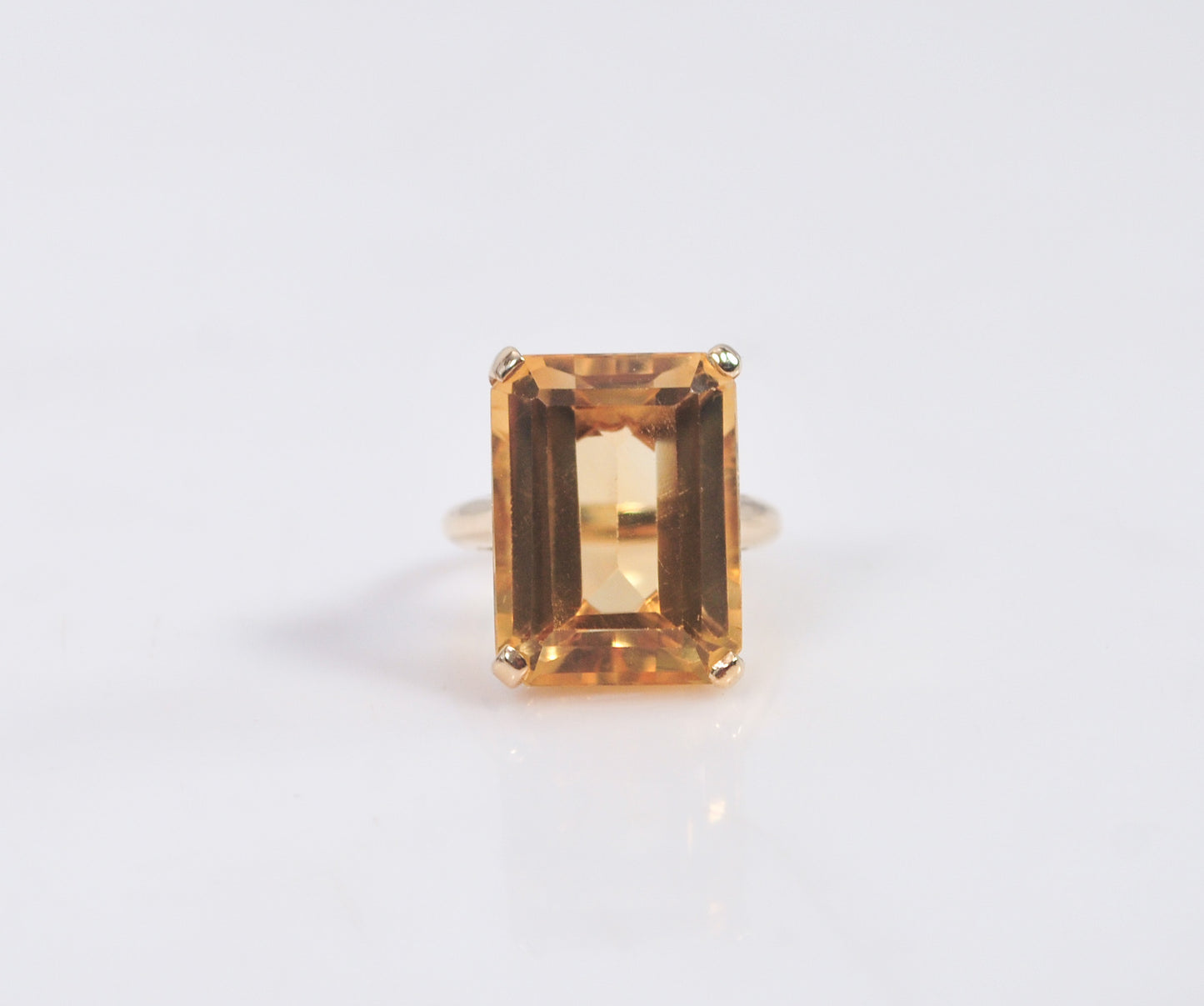 14K Gold Emerald Cut Citrine Ring