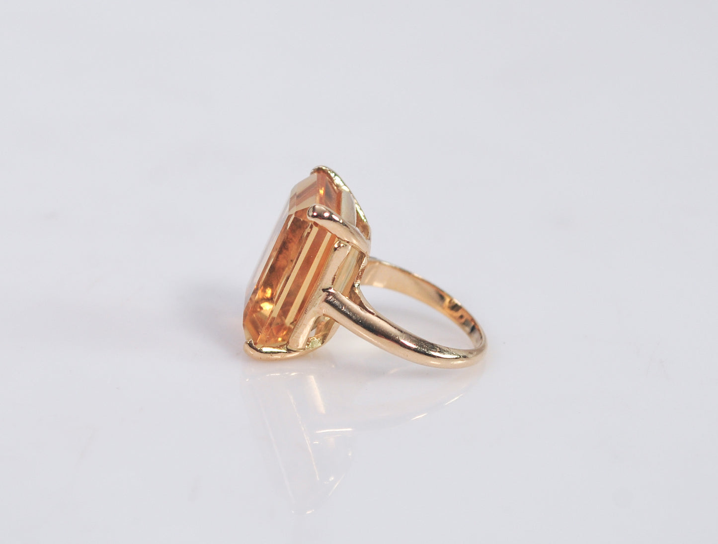 14K Gold Emerald Cut Citrine Ring