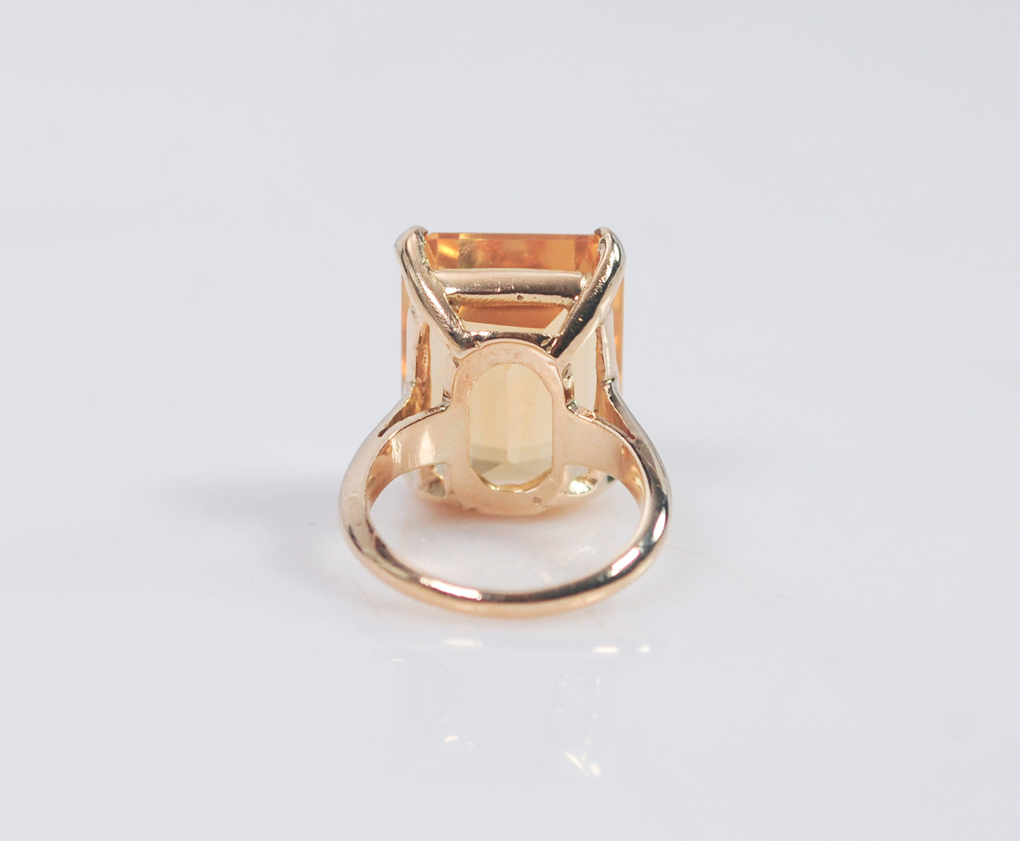 14K Gold Emerald Cut Citrine Ring